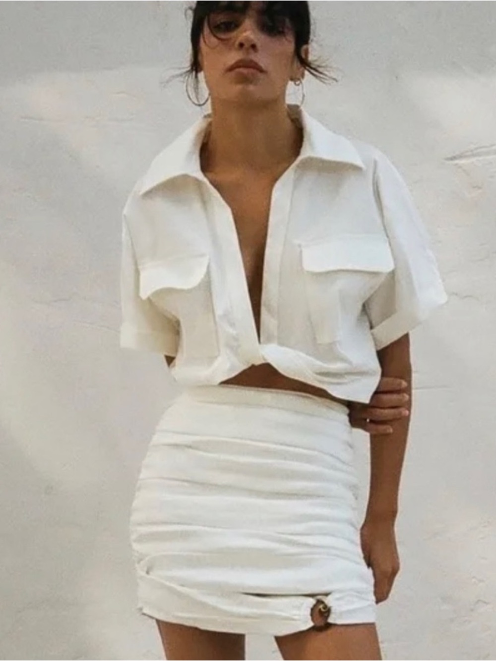 ZARA Ecru Crop Top With Knot Twist